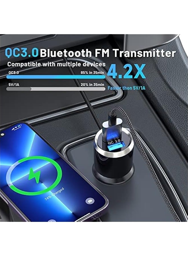 ANKOVO Wireless Car Bluetooth FM Transmitter: Hands-Free Call, Music Player, Dual USB Ports, TF Card/AUX Support - Image 4