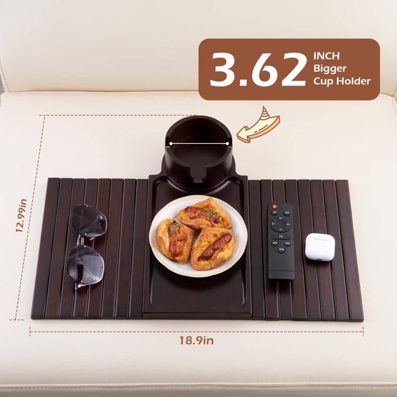GHKINMAL Couch Cup Holder Tray, 3 in 1 Large Couch Arm Trays,Bamboo Chair Clip on Tray with 360Â° Ratated Phone Cup Holder for Couch,Snacks,Remote,Phone-Black Walnut - Image 5