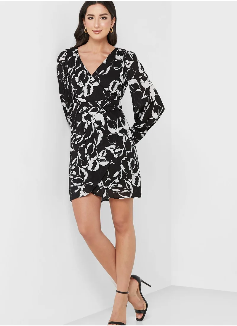 VERO MODA Printed Surplice Neck Dress