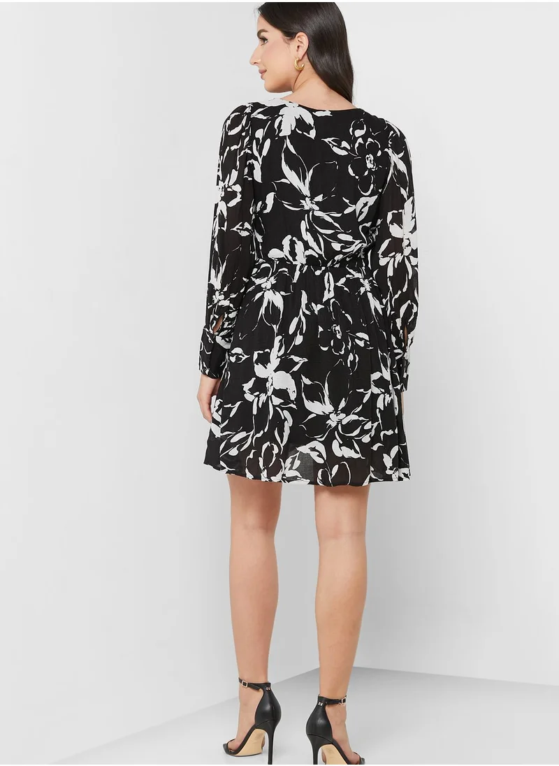 VERO MODA Printed Surplice Neck Dress