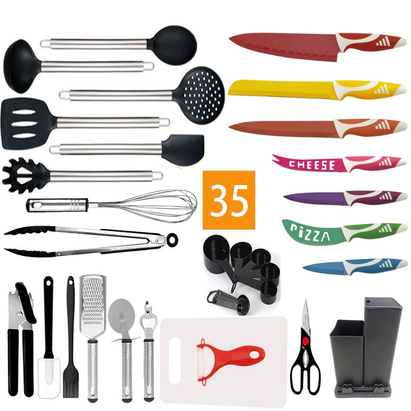 Spot Supply Nylon Kitchenware 24 Pieces Casing Handle Nylon Kitchenware Set Stainless Steel Kitchen Gadgets - Image 1