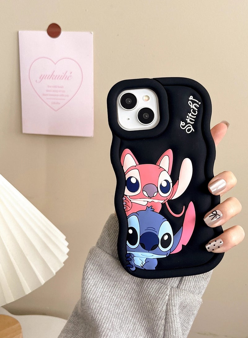 Lilo and Stitch Cartoon 3D Wavy Soft Silicone Phone Case for Iphone 15 Pro Max (Black) - Image 2