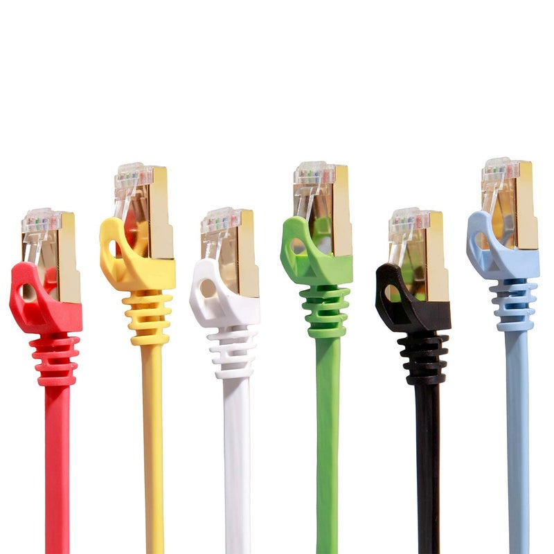 CableGeeker Cat 7 Ethernet Cable 1 ft 6 Pack (Highest Speed Cable) Cat7 Flat Shielded Ethernet Patch Cables - Internet Cable for Modem, Router, LAN, Computer - Compatible with Cat 5e, Cat 6 Network - Image 1