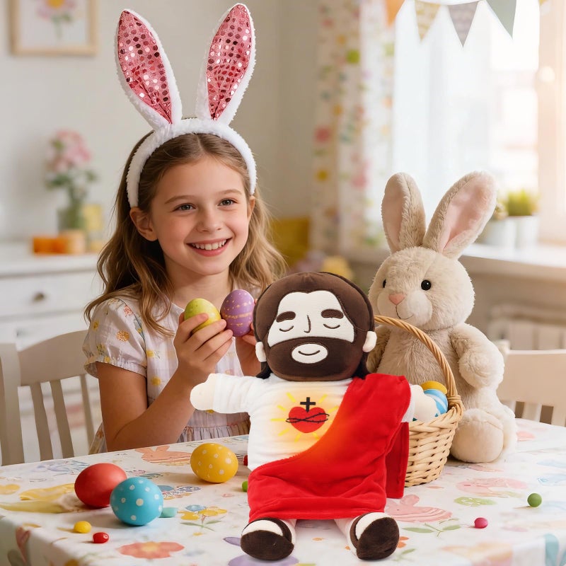 Yelakey Jesus Plush That Breathes, Jesus Stuffed Doll with Glow&Songs, Easter Toy Savior Doll for Church Sunday School Religious Easter Gift for Kids (Red) - Image 4