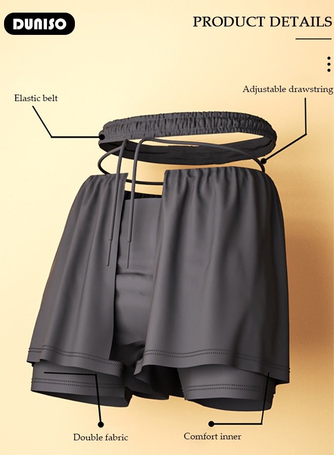 DUNISO شورت سباحة رجالي سريع الجفاف 2 في 1 من البوليستر، شورتات سباحة مرنة مع حبل قابل للتعديل بطانة مريحة، شورتات شاطئية فضفاضة قابلة للتنفس ومريحة وبسيطة وعصرية، مناسبة لوزن 70-75 رجال، محمولة للشاطئ وحمام السباحة وصالة الألعاب الرياضية والرياضات المائية. - Image 2