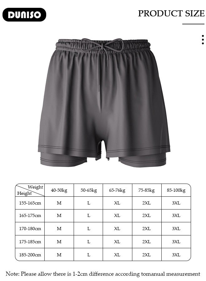 DUNISO شورت سباحة رجالي سريع الجفاف 2 في 1 من البوليستر، شورتات سباحة مرنة مع حبل قابل للتعديل بطانة مريحة، شورتات شاطئية فضفاضة قابلة للتنفس ومريحة وبسيطة وعصرية، مناسبة لوزن 70-75 رجال، محمولة للشاطئ وحمام السباحة وصالة الألعاب الرياضية والرياضات المائية. - Image 4