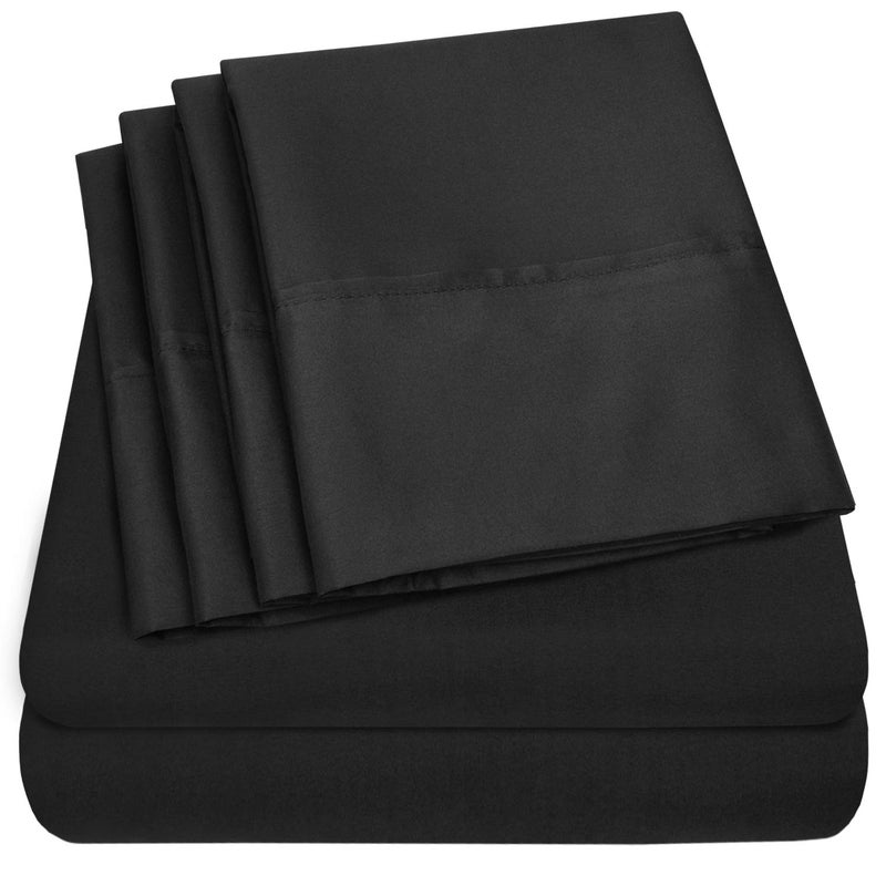 Sweet Home Collection King Size Bed Sheets  6 Piece 1500 Supreme Collection Fine Brushed Microfiber Deep Pocket King Sheet Set Bedding  2 Extra Pillow Cases Great Value King Black  - Image 1
