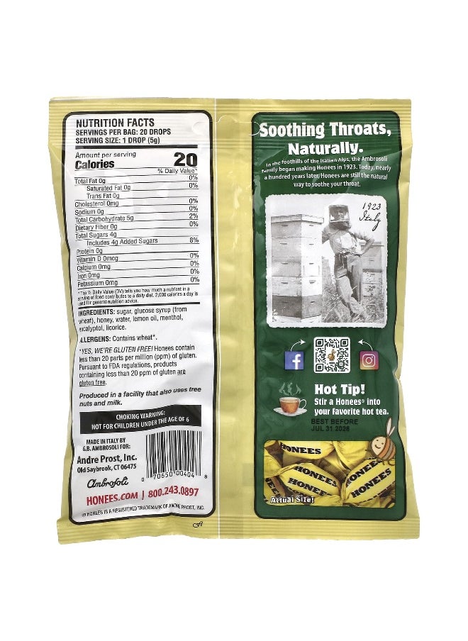 Honees Honees, Honey Lemon Menthol Eucalyptus Cough Drops, 20 King Sized Drops, 3.5 oz (100 g)  - Image 2