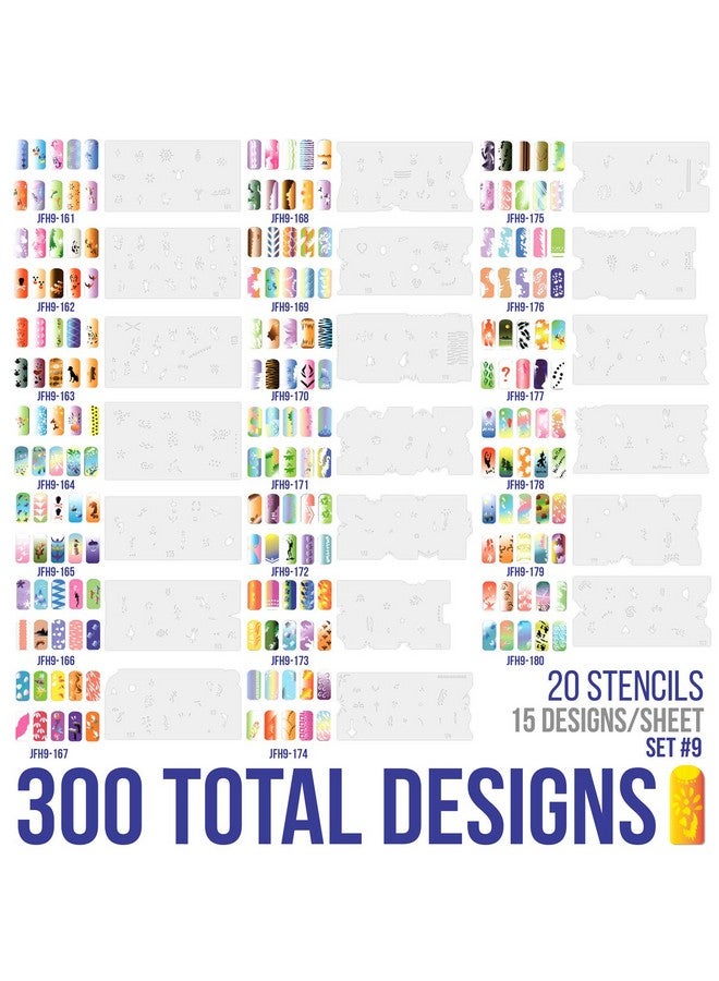 كاستم بودي آرت قوالب أظافر مخصصة لفن الجسم باستخدام مسدس الرش - مجموعة سلسلة التصميم رقم 9 تتضمن 20 قالب أظافر فردي مع 15 تصميمًا لكل منها بإجمالي 300 تصميم من السلسلة رقم 9 - Image 2