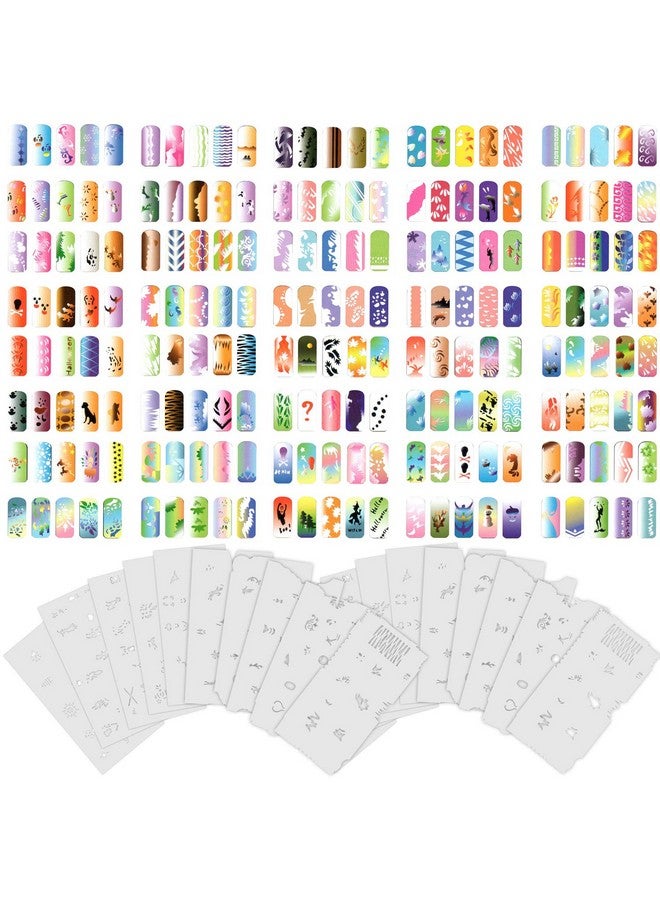 كاستم بودي آرت قوالب أظافر مخصصة لفن الجسم باستخدام مسدس الرش - مجموعة سلسلة التصميم رقم 9 تتضمن 20 قالب أظافر فردي مع 15 تصميمًا لكل منها بإجمالي 300 تصميم من السلسلة رقم 9 - Image 1