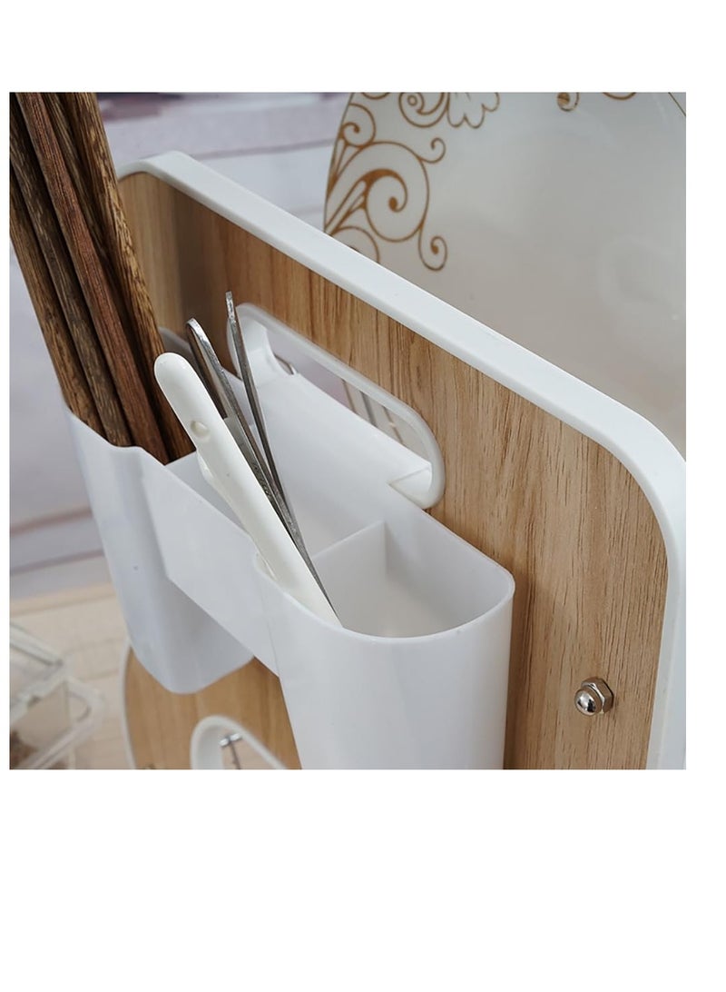 2-Tier Dish Drying Rack Metal Dish Drying Stand with Drainboard Large Dish Strainer with Utensil Holder Hooks for Kitchen Countertop Space Saving Bowls Plates Storage Shelf Organizer Over The Sink  - Image 3
