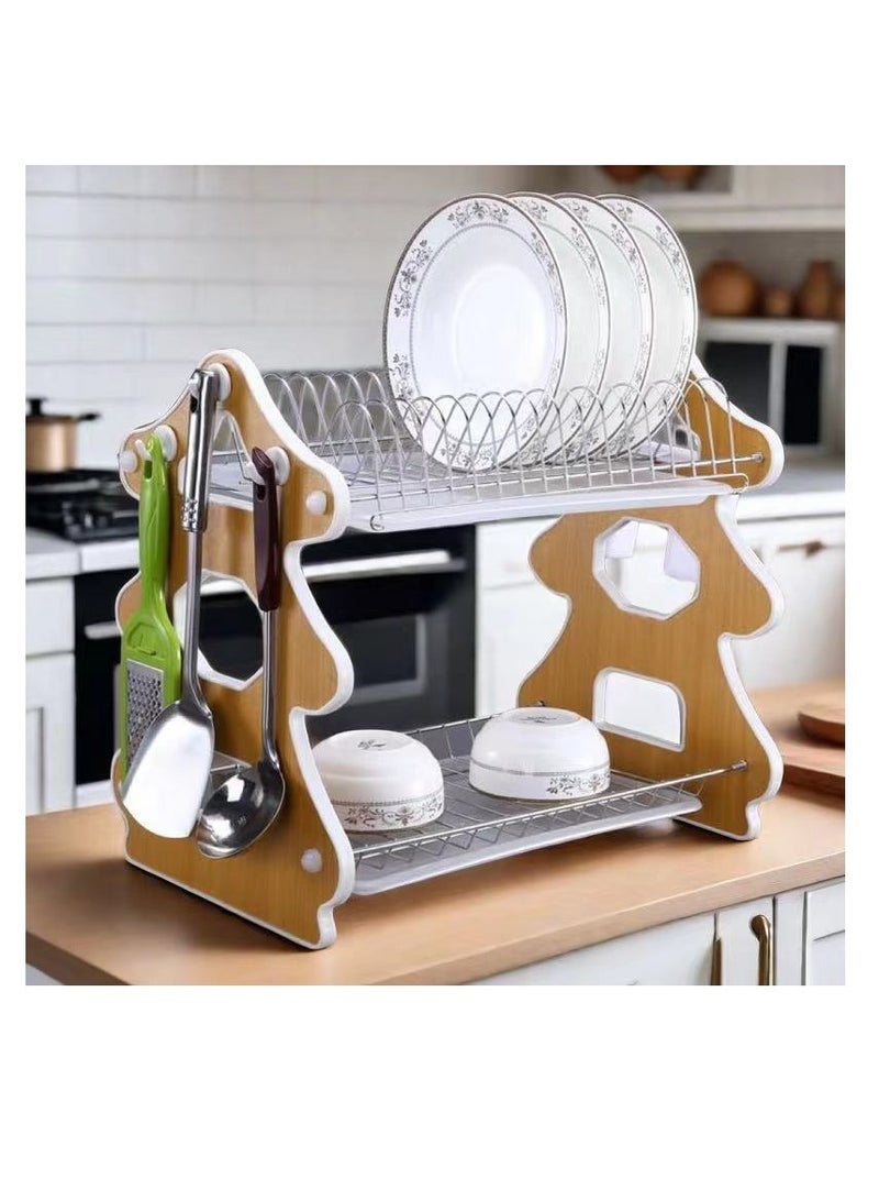 2-Tier Dish Drying Rack Metal Dish Drying Stand with Drainboard Large Dish Strainer with Utensil Holder Hooks for Kitchen Countertop Space Saving Bowls Plates Storage Shelf Organizer Over The Sink  - Image 1