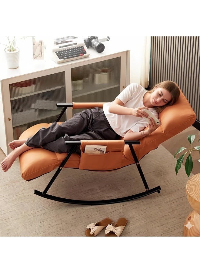 SHARPDO Comfortable and Stylish Rocking Chair Perfect Upholstered Lounge Chair Indoor Manual Recliner Adjustable Leg Rest Leisure Couch for Living Room, Bedroom - Orange Black Leg - Image 2
