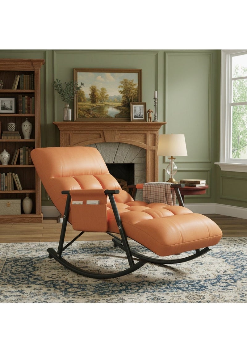 SHARPDO Comfortable and Stylish Rocking Chair Perfect Upholstered Lounge Chair Indoor Manual Recliner Adjustable Leg Rest Leisure Couch for Living Room, Bedroom - Orange Black Leg - Image 1