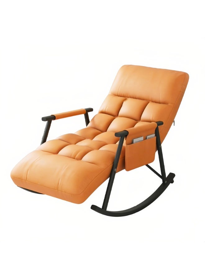 SHARPDO Comfortable and Stylish Rocking Chair Perfect Upholstered Lounge Chair Indoor Manual Recliner Adjustable Leg Rest Leisure Couch for Living Room, Bedroom - Orange Black Leg - Image 3