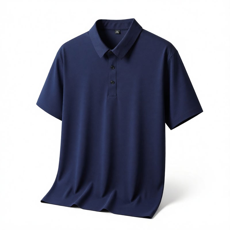 Men's Ice Silk Polo Shirt Short Sleeve Business Casual Wrinkle-Free Plus Size - Image 1