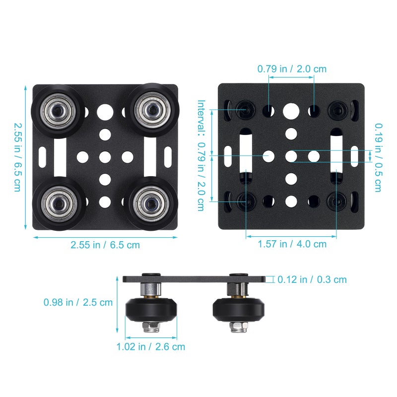 1 Set 3D Printer Parts European Standard V Gantry Plat Set Special Slide Plate Pulley for 2020 Aluminum Profiles Wheels with (Black) - Image 2