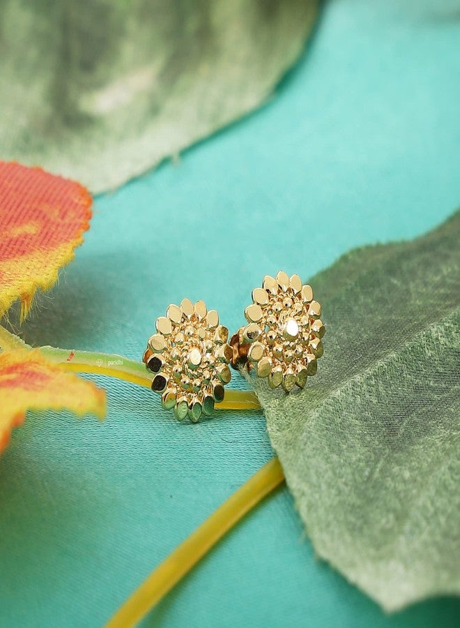 PARIDHI Gold-Plated Floral Nosepin Pair for Women and Girls | Screw Back Press Fit Nose Studs | Traditional Ethnic Jewelry Accessory - Image 3
