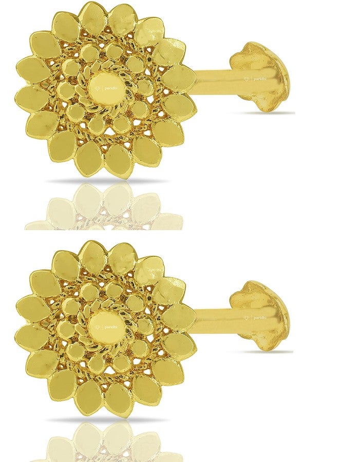 PARIDHI Gold-Plated Floral Nosepin Pair for Women and Girls | Screw Back Press Fit Nose Studs | Traditional Ethnic Jewelry Accessory - Image 1
