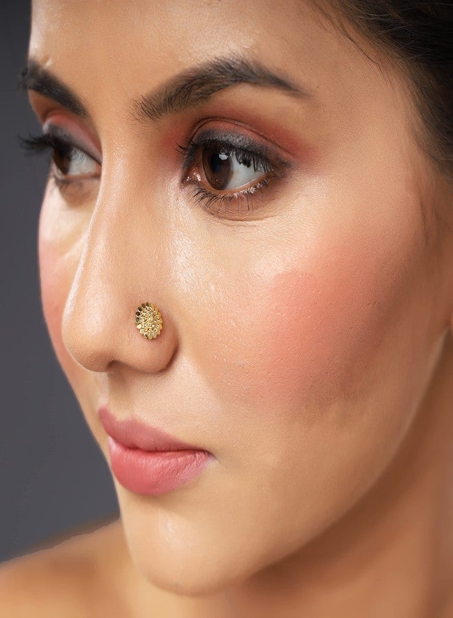 PARIDHI Gold-Plated Floral Nosepin Pair for Women and Girls | Screw Back Press Fit Nose Studs | Traditional Ethnic Jewelry Accessory - Image 4