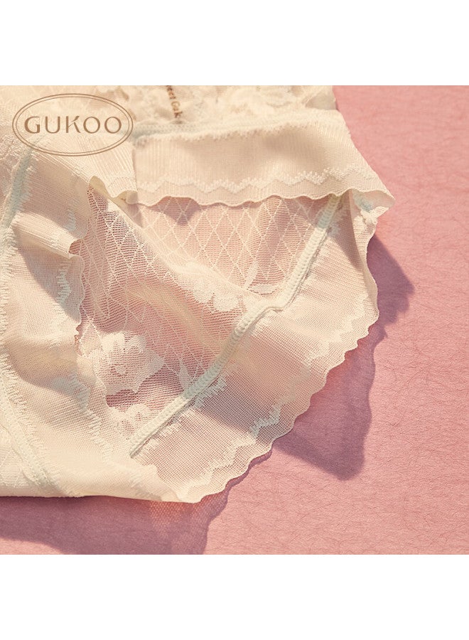 Gukoo Women's Underwear, Spring And Summer New Style, Lace Trim High-waist Triangle Panties, Underwear Set Of 3, 2XL - Image 4