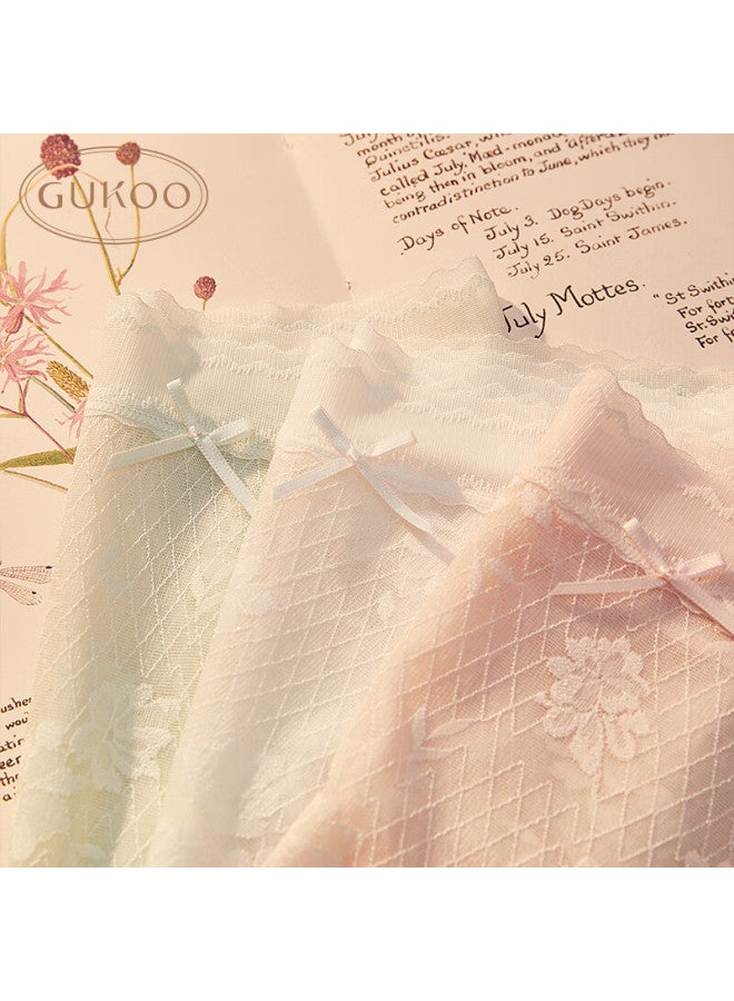 Gukoo Women's Underwear, Spring And Summer New Style, Lace Trim High-waist Triangle Panties, Underwear Set Of 3, 2XL - Image 2