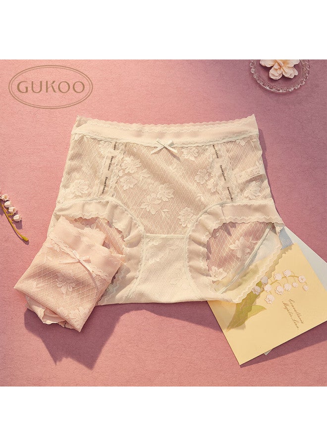 Gukoo Women's Underwear, Spring And Summer New Style, Lace Trim High-waist Triangle Panties, Underwear Set Of 3, 2XL - Image 3