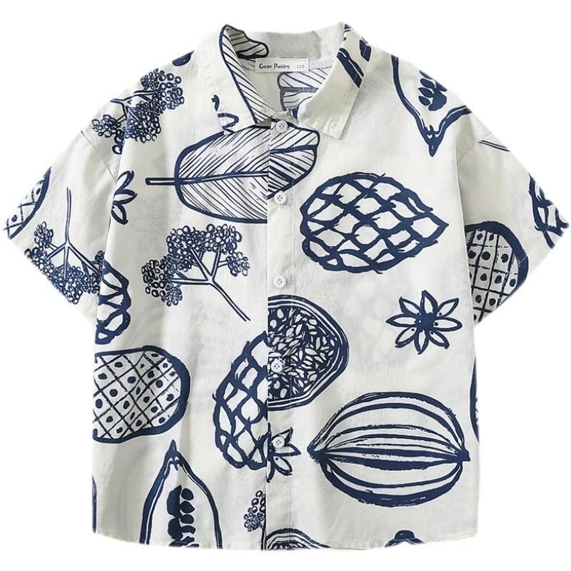 Children's Summer Shirt Children's 2025 Summer New Short-sleeved Children's Wear Duffy Handsome Men's Children's Wear Vacation Fashion in Hong Kong - Image 1