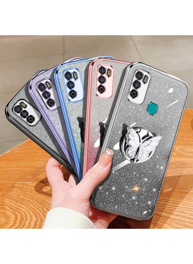 Zaboon Case For Infinix Hot 9 Play Plated Gradient Glitter Butterfly Holder TPU Phone Case - Image 2