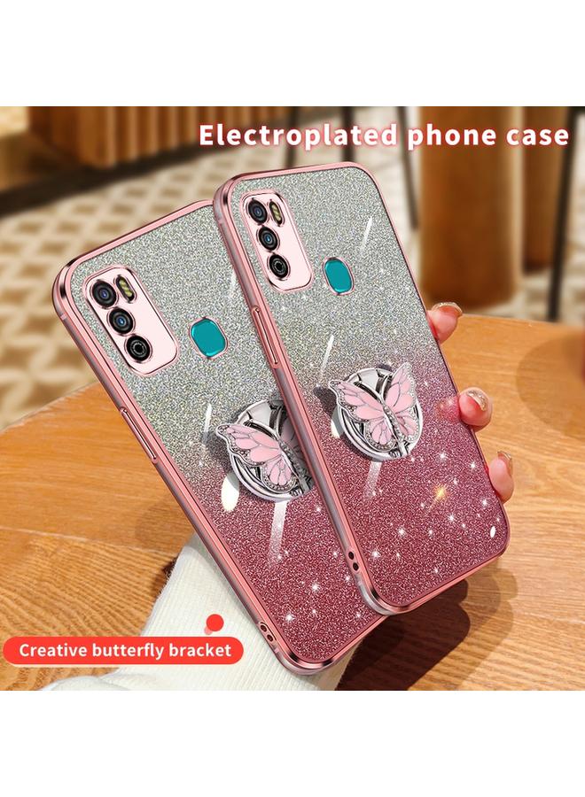 Zaboon Case For Infinix Hot 9 Play Plated Gradient Glitter Butterfly Holder TPU Phone Case - Image 3
