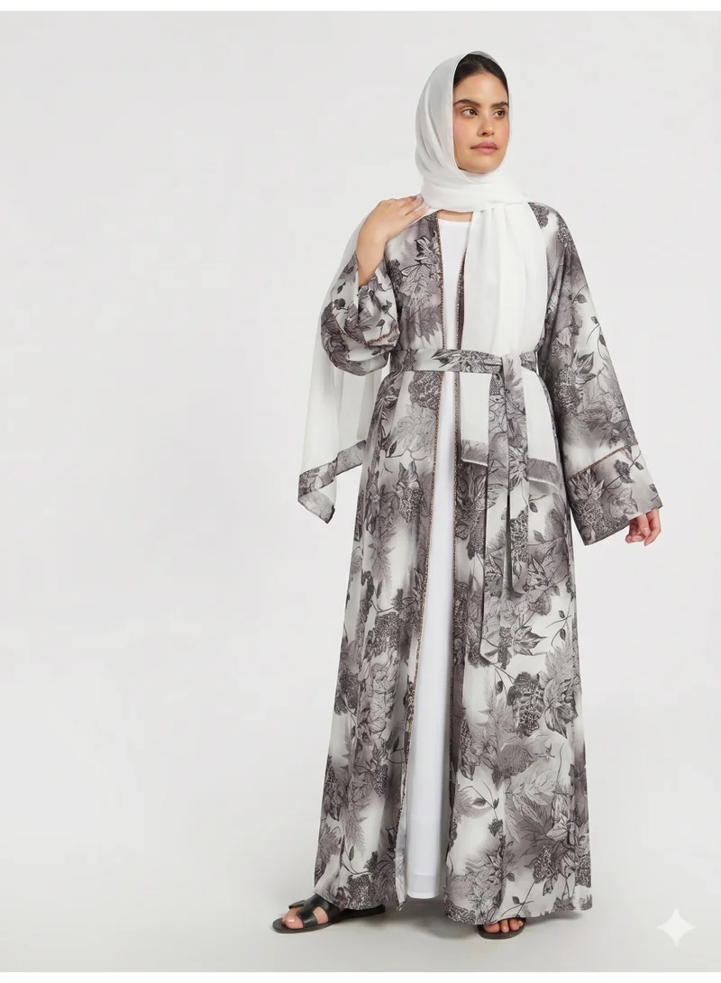 عباءات ريم All Over Print Abaya with Inner Dress & Matching Sheila