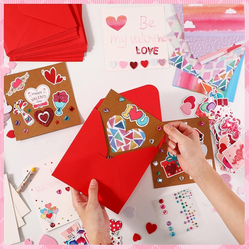 klarako 32 Pack Valentines Crafts Valentines's Day Kits for Kids Valentines DIY Card with Envelopes Heart Foam Stickers Watercolor Double Sided Colored Paper Crystal Drill Sticker for Boys Classroom Gifts - Image 5