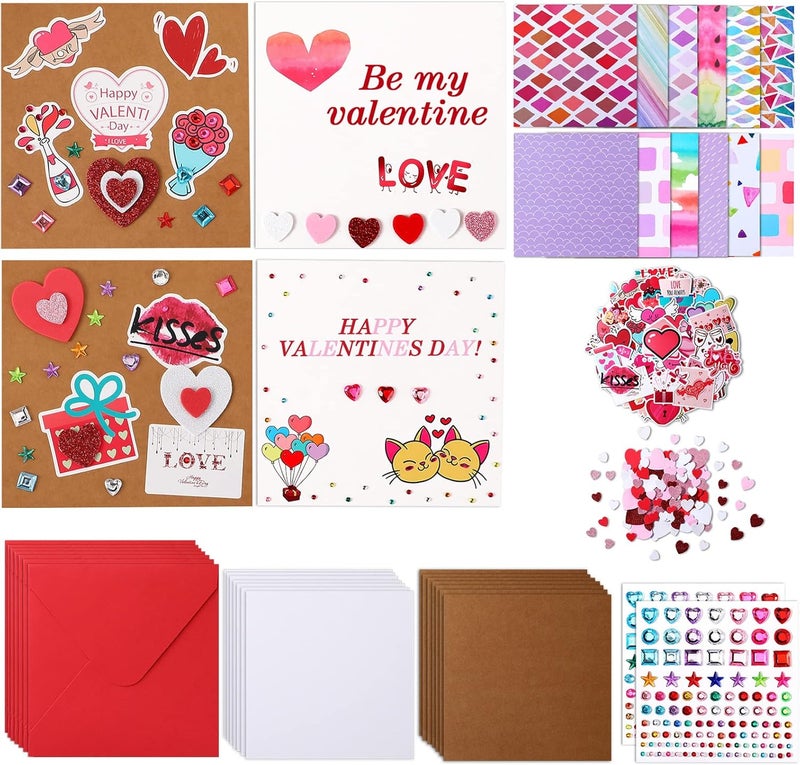klarako 32 Pack Valentines Crafts Valentines's Day Kits for Kids Valentines DIY Card with Envelopes Heart Foam Stickers Watercolor Double Sided Colored Paper Crystal Drill Sticker for Boys Classroom Gifts - Image 1