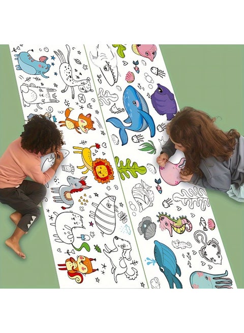 لفافة رسم وتلوين إبداعية للأطفال بطول 300/600 سم – ورق رسم تخطيطي ممتد بأنماط متنوعة (أميرات، ديناصورات، وسائل النقل) – مثالية لتنمية الإبداع والمهارات الحركية – متوافقة مع الألوان المائية – هدية مثالية للأعياد، عيد الميلاد، الهالوين، ورأس السنة