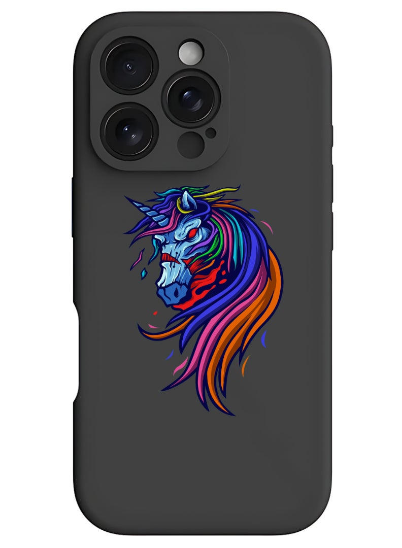 Theodor iPhone 16 Pro Max Black Protective Slim Fit Case Liquid Silicone Cover with Full Body Protection Anti-Scratch Shockproof Case For iPhone - horse - Image 1