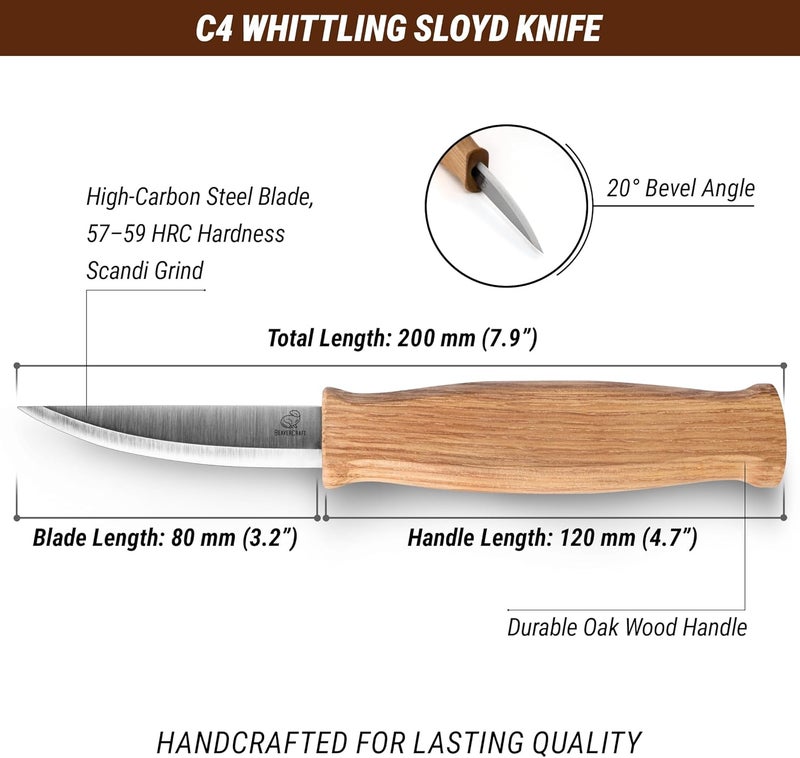 BeaverCraft Wood Carving Knife C4 3.14" Whittling Sloyd Knife for Roughing - Spoon Carving Tools for Beginner to Pro Carver - Whittling Knives for Woodworking - Image 2