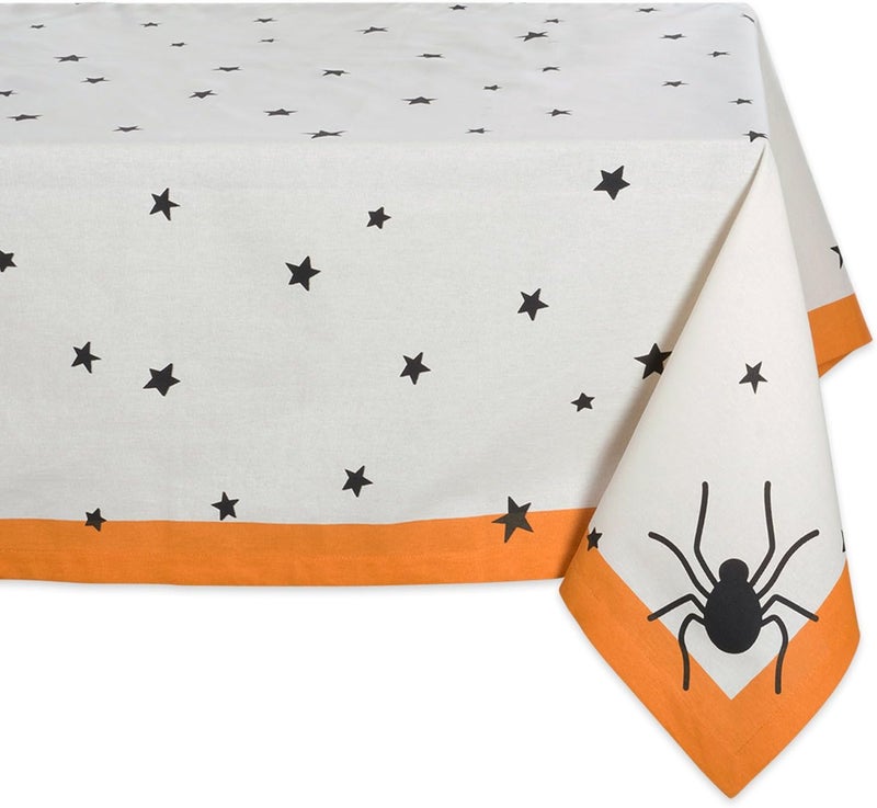 DII DII Halloween Tabletop Collection Bold Black StarsSpooky Spider with Orange Border on OffWhite Natural Background Machine Washable 52x52 Tablecloth - Image 1