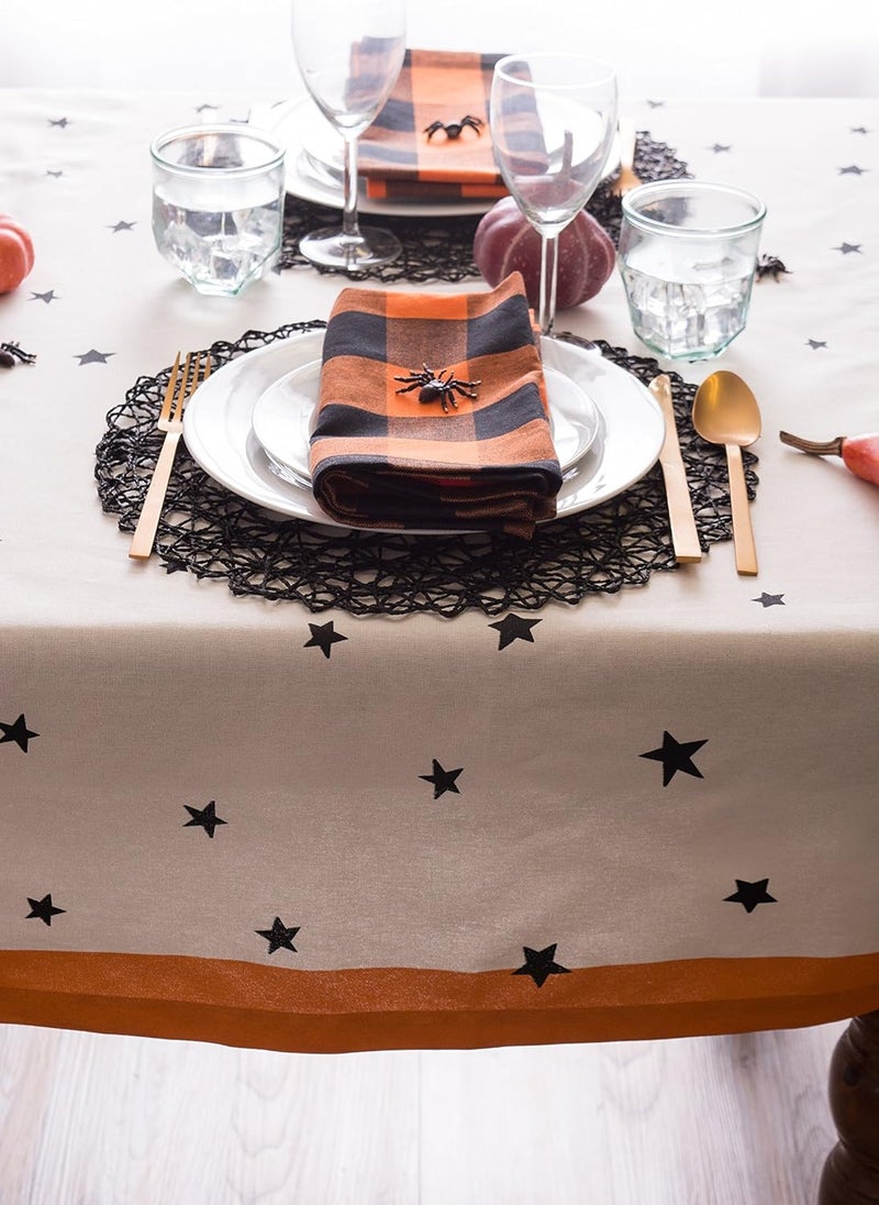 DII DII Halloween Tabletop Collection Bold Black StarsSpooky Spider with Orange Border on OffWhite Natural Background Machine Washable 52x52 Tablecloth - Image 5