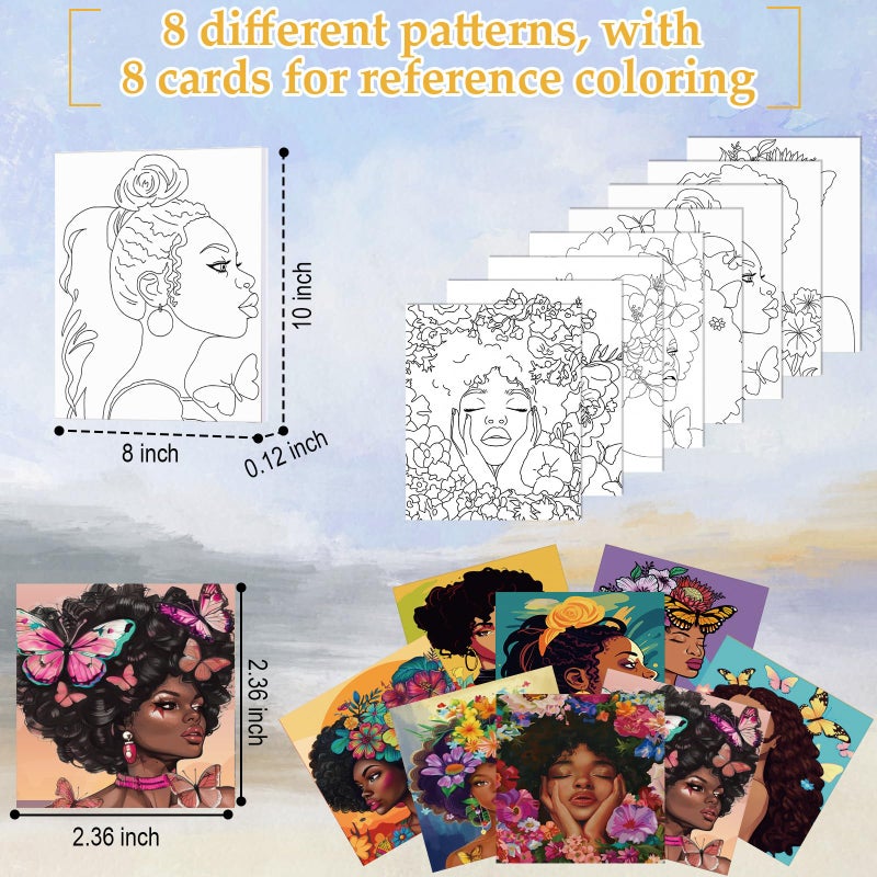 Cholemy 36 Pcs Paint and Sip Kit for Adults 8''x10'' Pre Drawn Canvas for Painting DIY Afro Acrylic Painting Kit Wood Easel Brushes Date Night Bulk for Easter Party Gifts(Flowers Woman) - Image 3