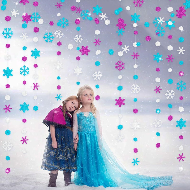 بينك بلوم 52 قدمًا للثلج ، زخارف الحفلات الفضية الأرجواني الأزرق الورق الثلج الثلج جارلاند لافتة لفريق الشتاء العجائب عطلة عيد ميلاد تجميد زفاف الطفل دش الزفاف اللوازم حفلة دش الزفاف - Image 3