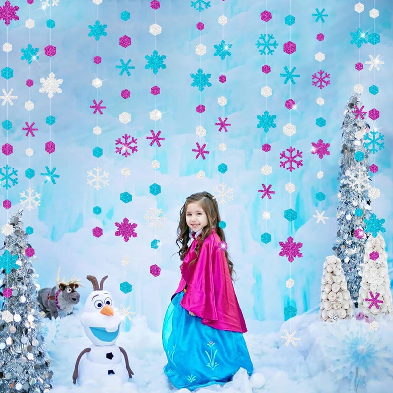 بينك بلوم 52 قدمًا للثلج ، زخارف الحفلات الفضية الأرجواني الأزرق الورق الثلج الثلج جارلاند لافتة لفريق الشتاء العجائب عطلة عيد ميلاد تجميد زفاف الطفل دش الزفاف اللوازم حفلة دش الزفاف - Image 5