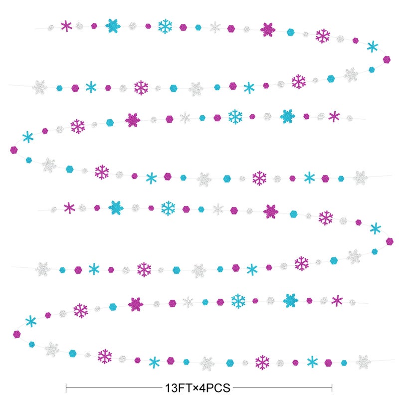 بينك بلوم 52 قدمًا للثلج ، زخارف الحفلات الفضية الأرجواني الأزرق الورق الثلج الثلج جارلاند لافتة لفريق الشتاء العجائب عطلة عيد ميلاد تجميد زفاف الطفل دش الزفاف اللوازم حفلة دش الزفاف - Image 2