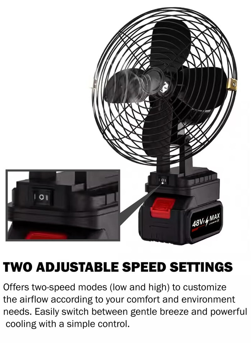 دي بلو مروحة صغيرة محمولة قابلة لإعادة الشحن 48 فولت - مروحة تخييم ببطارية ليثيوم مع محرك بدون فرشاة، إعدادات سرعة مزدوجة، تشغيل هادئ، مروحة طاولة ومكتب صغيرة الحجم للمنزل والمكتب والأنشطة الخارجية والسفر - لون أسود - Image 4
