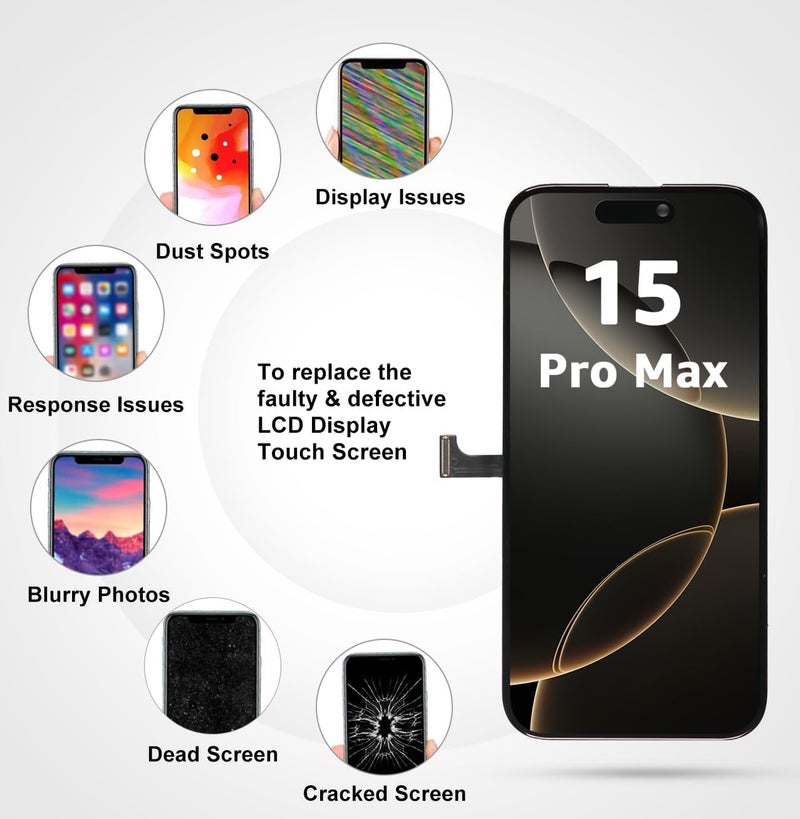 LL TRADER Screen Replacement for iPhone 15 pro max 6.7" LCD Retina FHD Display COF Touch Screen Digitizer with Repair Tool Kits, Waterproof Tape, Screen Protector (Truetone programable) for USA 2025 - Image 4