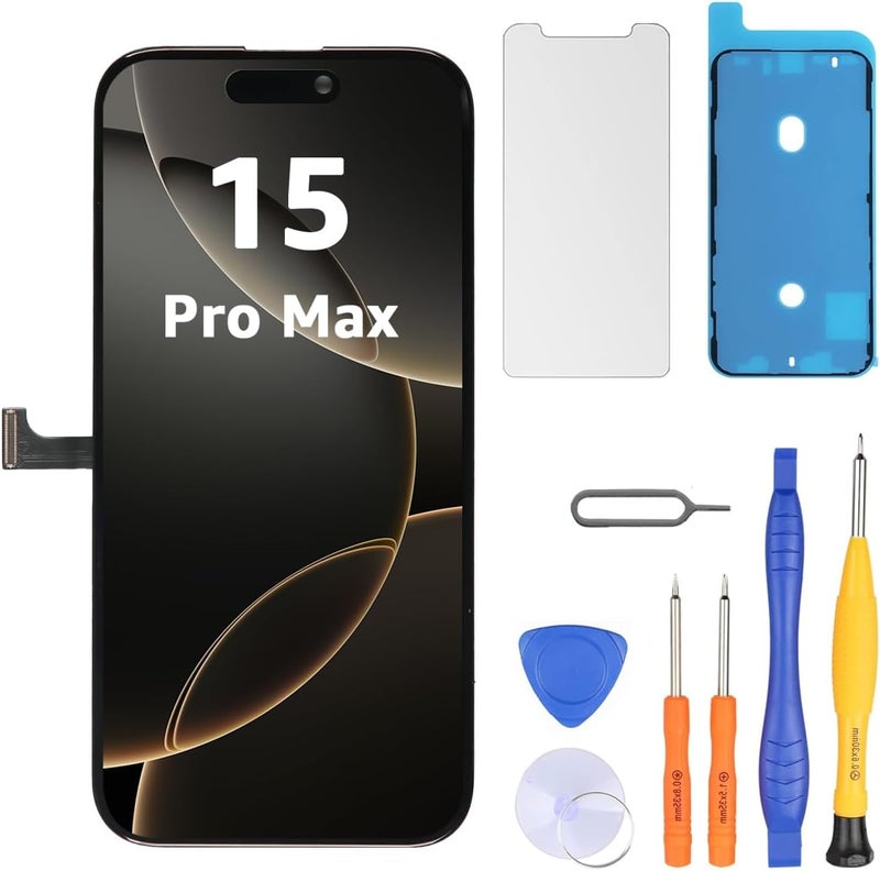 LL TRADER Screen Replacement for iPhone 15 pro max 6.7" LCD Retina FHD Display COF Touch Screen Digitizer with Repair Tool Kits, Waterproof Tape, Screen Protector (Truetone programable) for USA 2025 - Image 1
