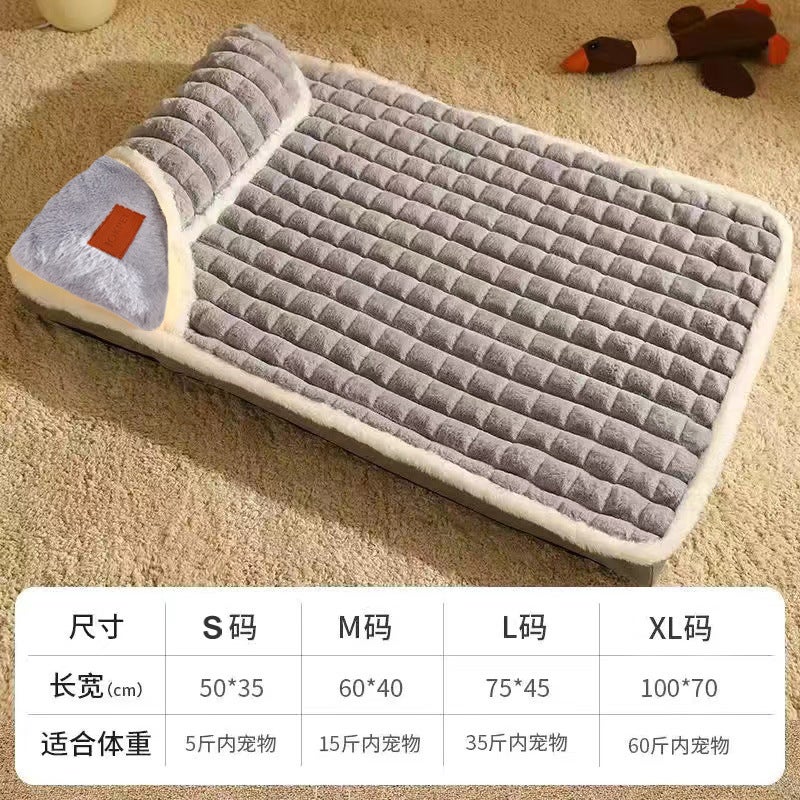 Winter pet sleeping mat warm removable and washable non-stick fur kennel sleeping mat pet nest mat autumn and winter anti-tearing floor blanket Gentleman Gray