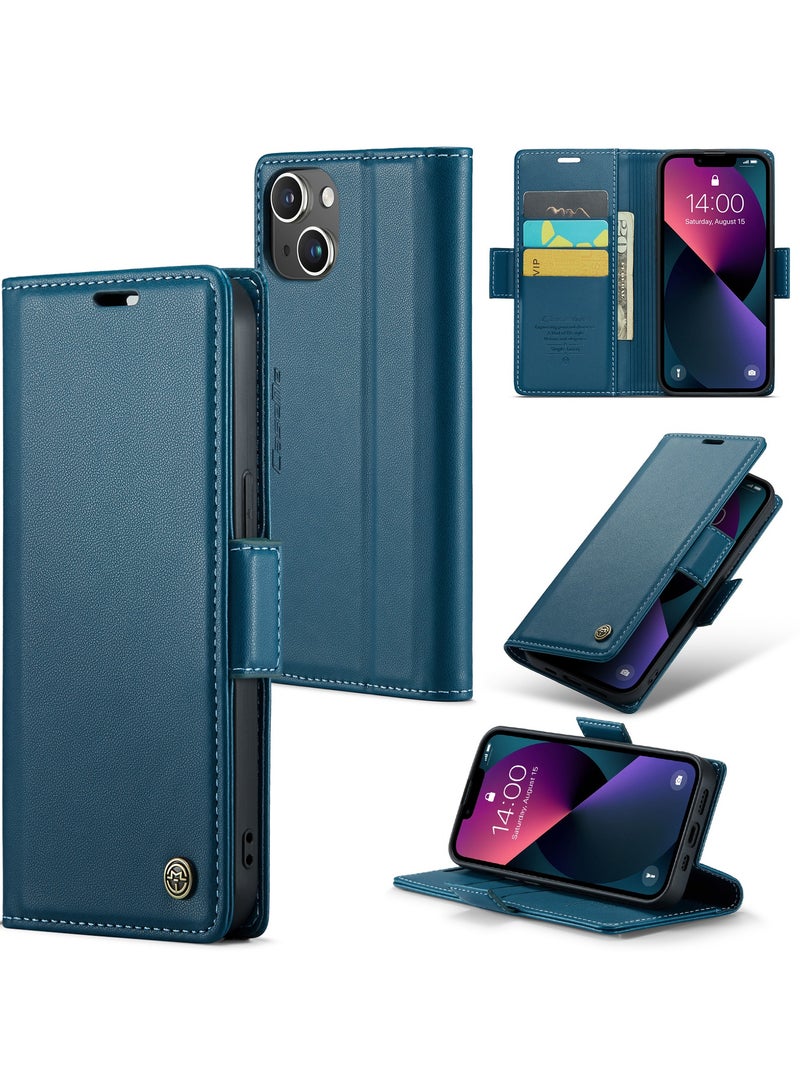 CaseMe Phone Case Luxury PU Leather Design Anti Fingerprint 023 Flip Cover Card Slot Holder Cover For Iphone 13 (Blue) - Image 1