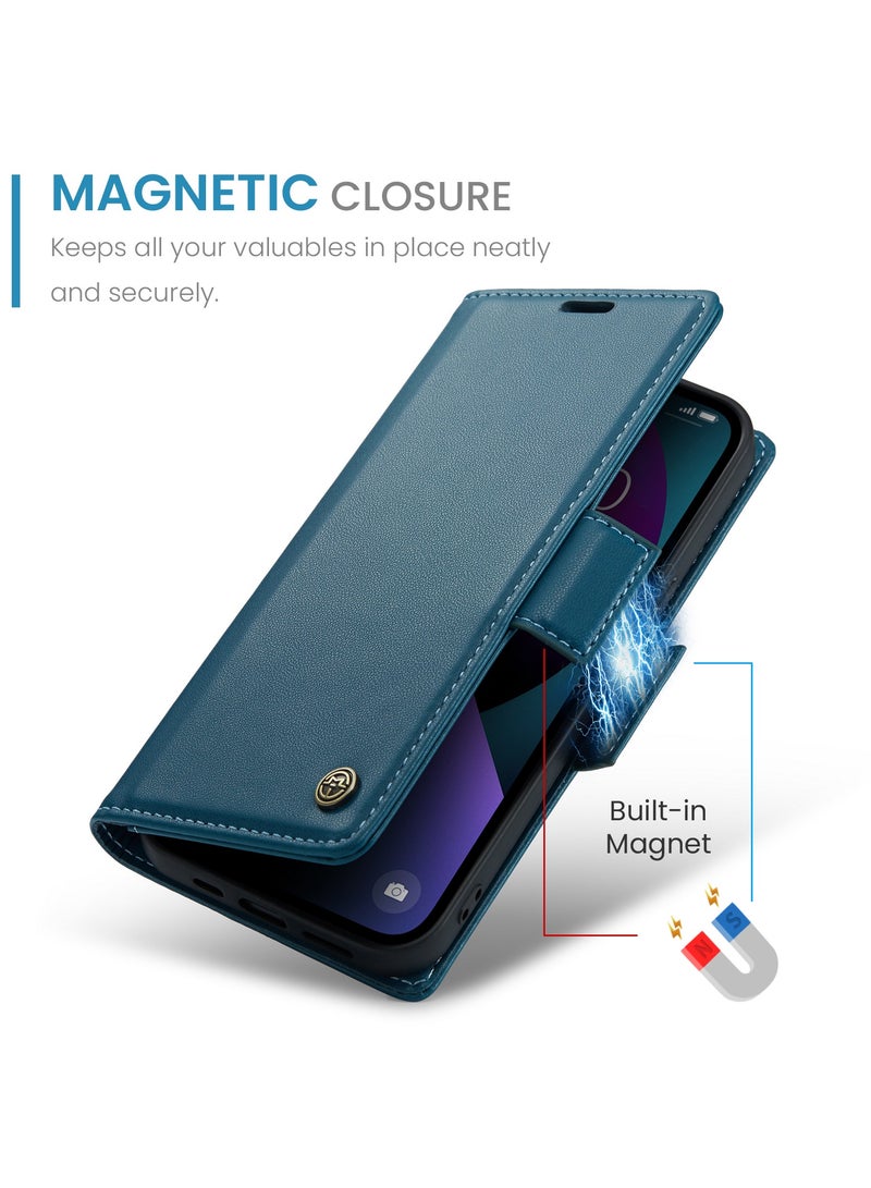 CaseMe Phone Case Luxury PU Leather Design Anti Fingerprint 023 Flip Cover Card Slot Holder Cover For Iphone 13 (Blue) - Image 3