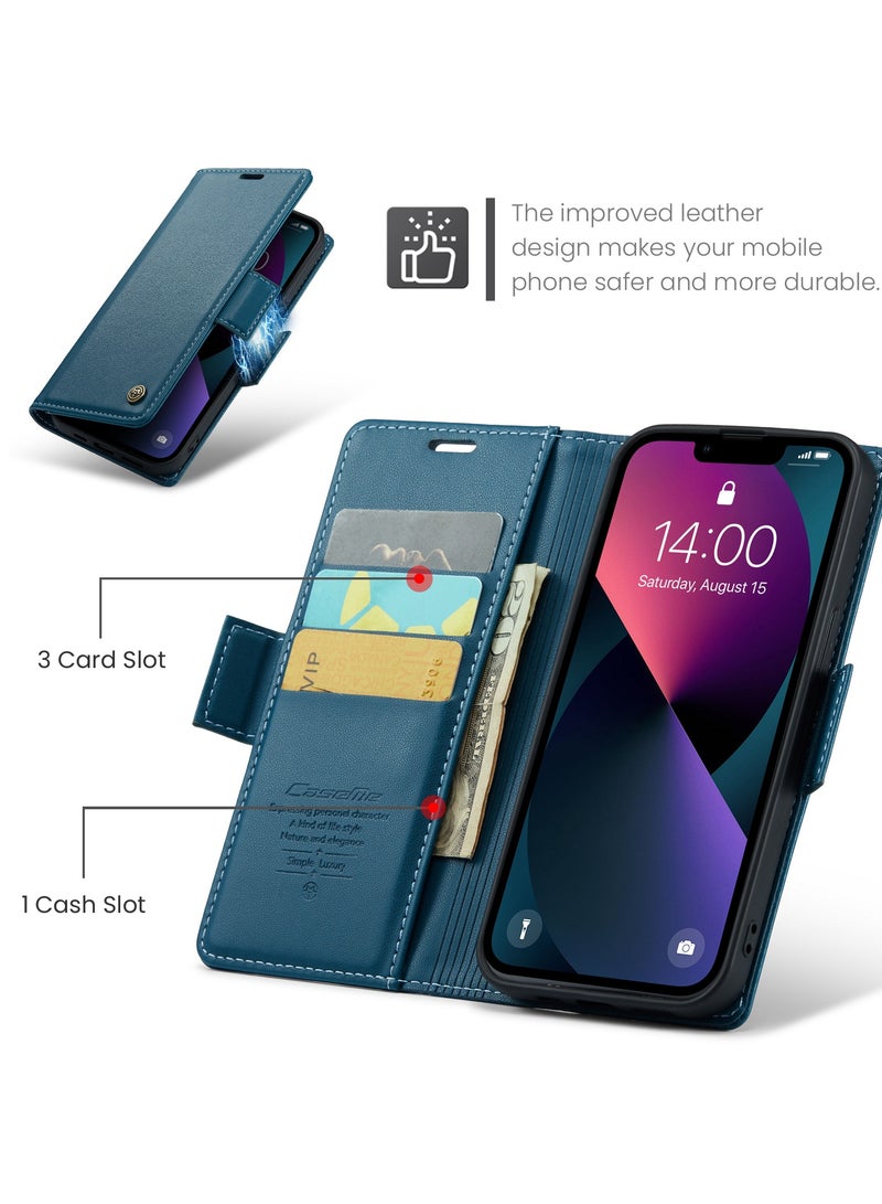 CaseMe Phone Case Luxury PU Leather Design Anti Fingerprint 023 Flip Cover Card Slot Holder Cover For Iphone 13 (Blue) - Image 4