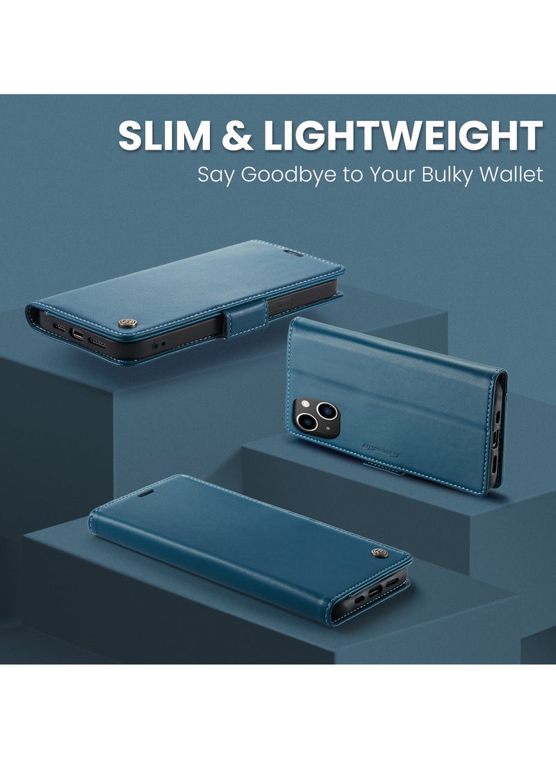 CaseMe Phone Case Luxury PU Leather Design Anti Fingerprint 023 Flip Cover Card Slot Holder Cover For Iphone 13 (Blue) - Image 5
